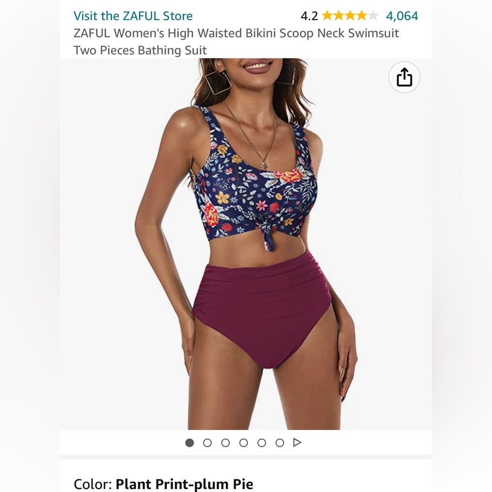 ZAFUL High Waisted Bikini Scoop Neck Swimsuit Size 6 NWT